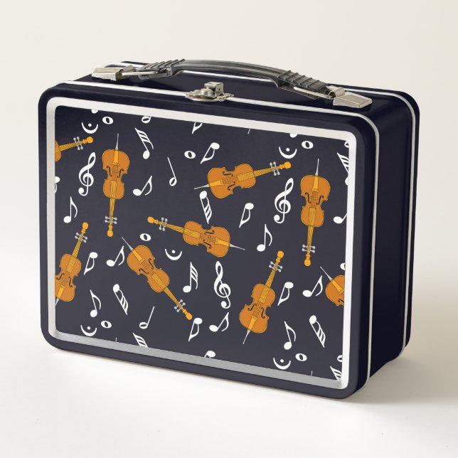 Cello Music Note Pattern Metal Lunch Box (Front)