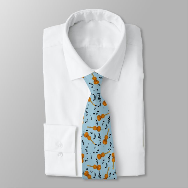 Cello Music Note Pattern Neck Tie (Tied)