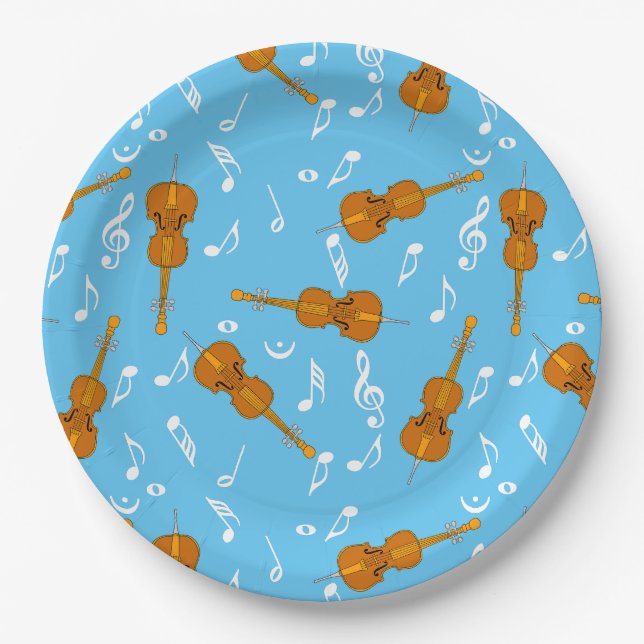 Cello Music Note Pattern Paper Plates (Front)