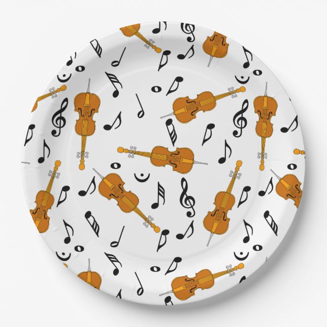 Cello Music Note Pattern Paper Plates (Front)