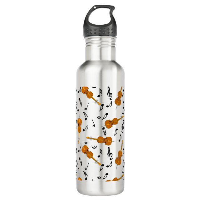 Cello Music Note Pattern  Stainless Steel Water Bottle (Front)