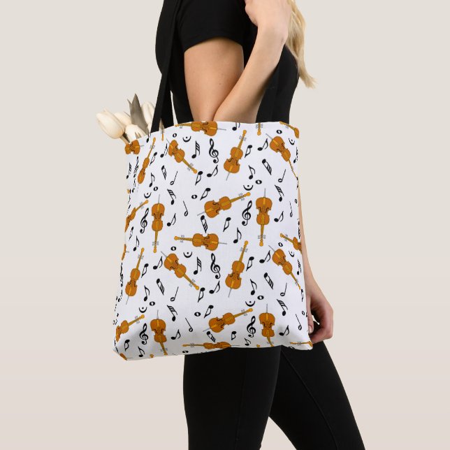 Cello Music Note Pattern  Tote Bag (Close Up)