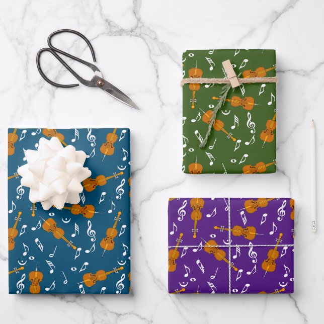 Cello Music Note Pattern Wrapping Paper Sheets (Front)