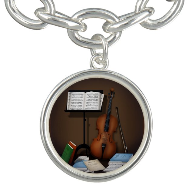 Cello & Music Stand Charming Miniature Scene Bracelet (Design)