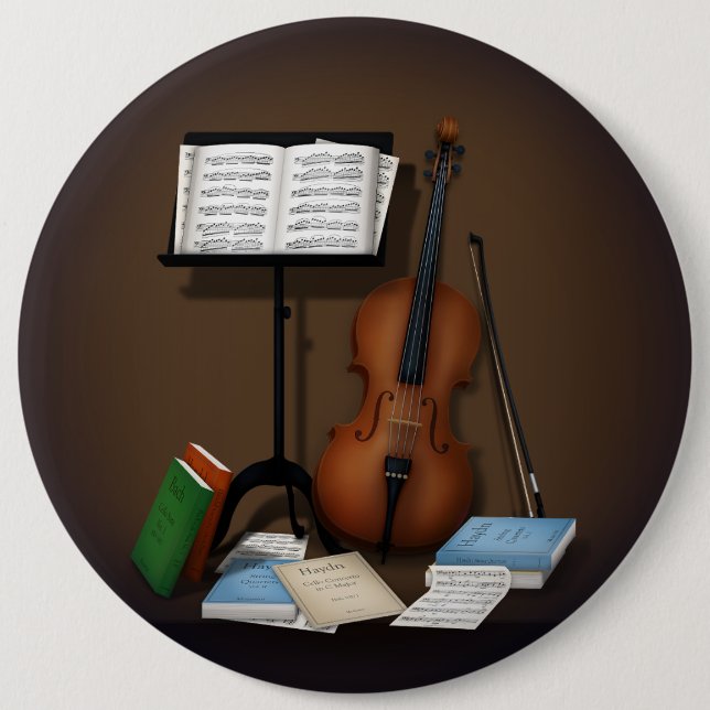 Cello & Music Stand Charming Miniature Scene Button (Front)