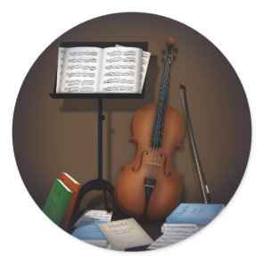 Cello & Music Stand Charming Miniature Scene Classic Round Sticker
