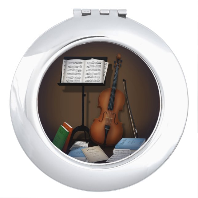 Cello & Music Stand Charming Miniature Scene Compact Mirror (Front)