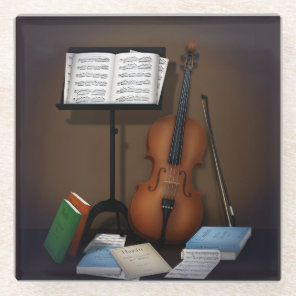 Cello & Music Stand Charming Miniature Scene Glass Coaster