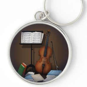 Cello & Music Stand Charming Miniature Scene Keychain