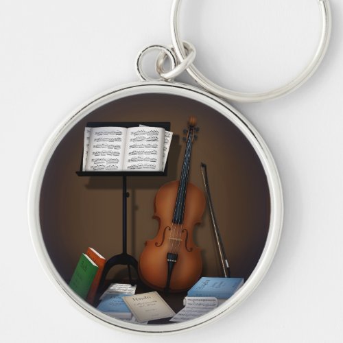 Cello  Music Stand Charming Miniature Scene Keychain