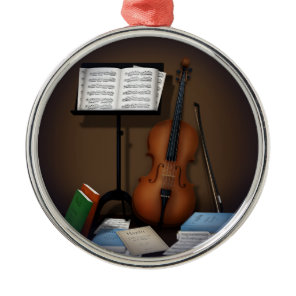Cello & Music Stand Charming Miniature Scene Metal Ornament