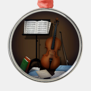 Cello & Music Stand Charming Miniature Scene Metal Ornament