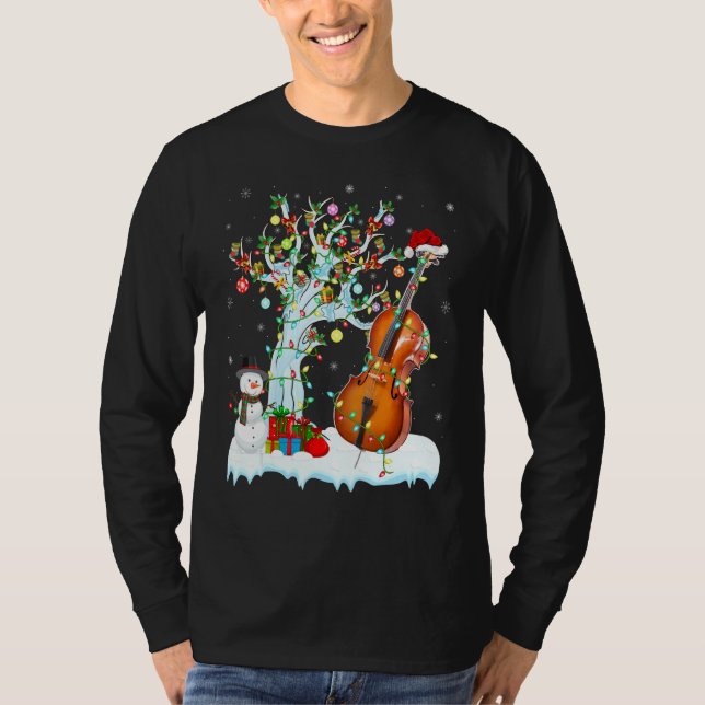 Cello Music Xmas Tree Lighting Santa Hat Cello Chr T-Shirt (Front)