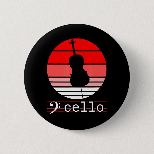 Cello Musical Instrument with red Sunset Cello Button (Front)