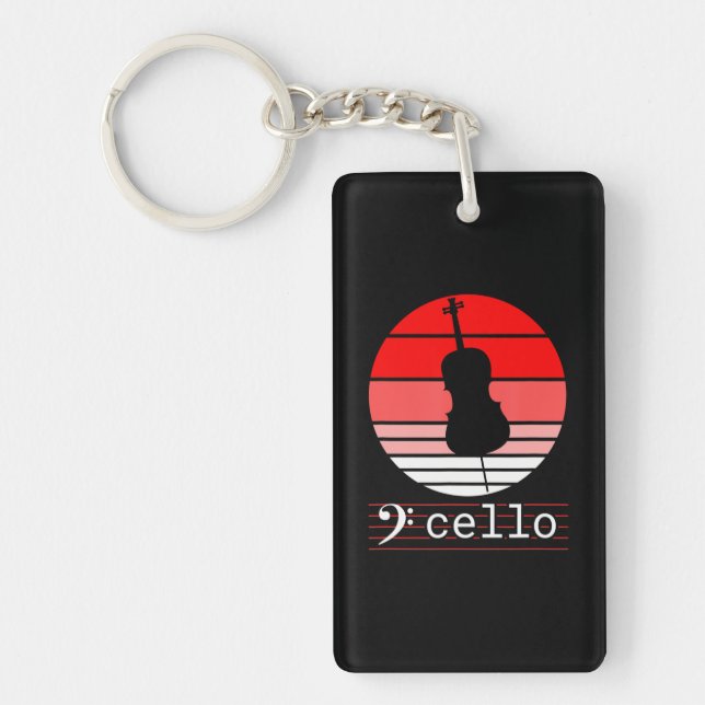 Cello Musical Instrument with red Sunset Cello Keychain (Front)