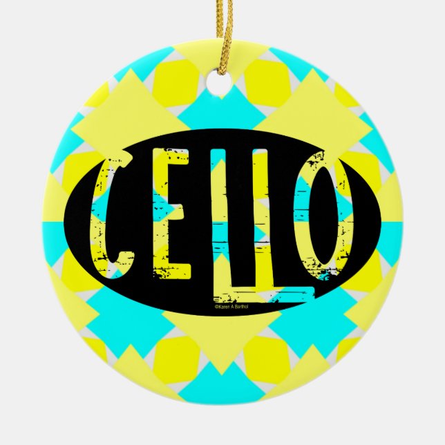 Cello Oval Rough Text Ceramic Ornament (Front)