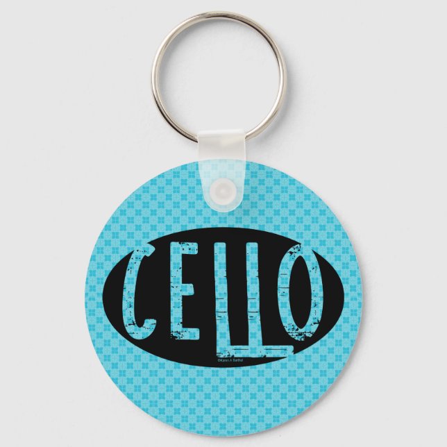 Cello Oval Rough Text Keychain (Front)