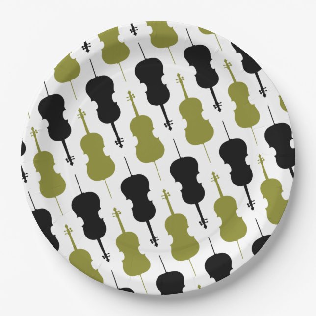Cello Pattern - Green and Black Paper Plates (Front)