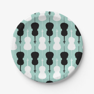 Cello Pattern - Teal, black and white Paper Plates