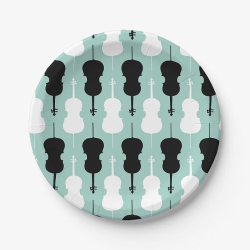 Cello Pattern _ Teal black and white Paper Plates