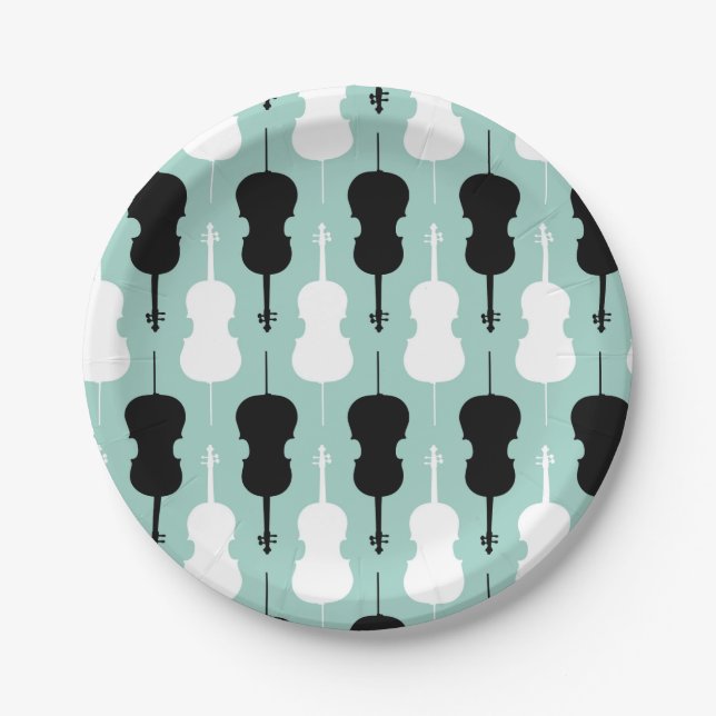 Cello Pattern - Teal, black and white Paper Plates (Front)