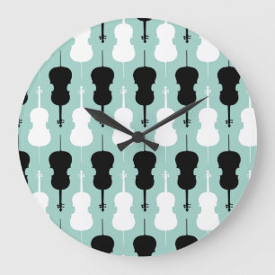 Cello Pattern - Teal Large Clock