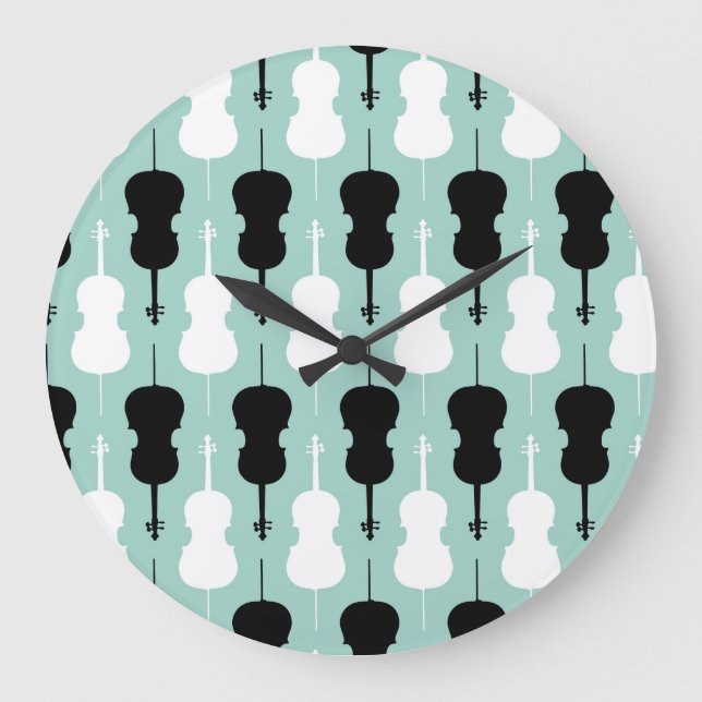 Cello Pattern - Teal Large Clock (Front)