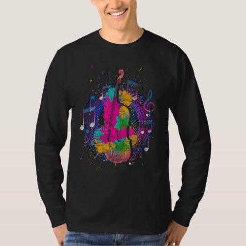 Cello Player Musician Cellist Music Notes Colorful T_Shirt