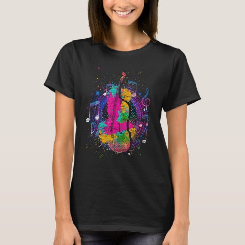 Cello Player Musician Cellist Music Notes Colorful T_Shirt