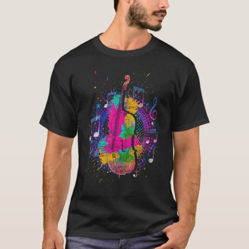 Cello Player Musician Cellist Music Notes Colorful T_Shirt