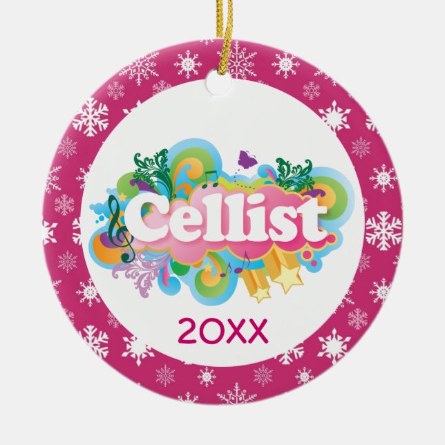 Cello Snowflake Music Christmas Ornament (Front)