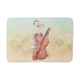 Cello Stork: Classical Music Animal in Yellow Mead Bath Mat