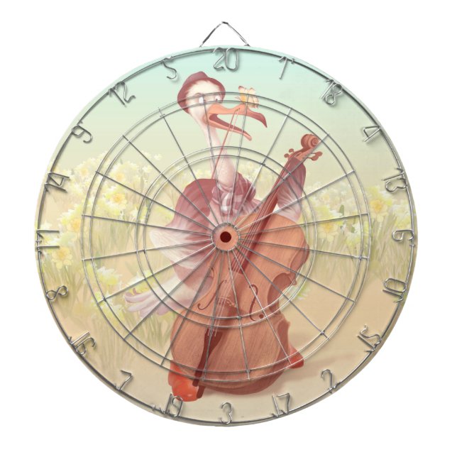 Cello Stork: Classical Music Animal in Yellow Mead Dart Board (Front)