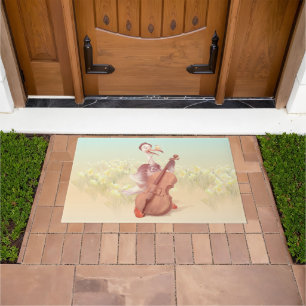 Cello Stork: Classical Music Animal in Yellow Mead Doormat