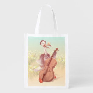 Cello Stork: Classical Music Animal in Yellow Mead Grocery Bag