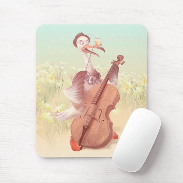 Cello Stork: Classical Music Animal in Yellow Mead Mouse Pad (With Mouse)