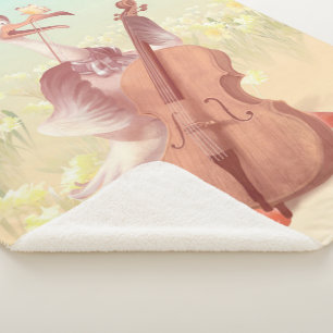 Cello Stork: Classical Music Animal in Yellow Mead Sherpa Blanket