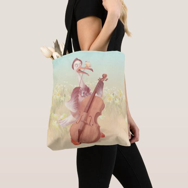 Cello Stork: Classical Music Animal in Yellow Mead Tote Bag (Close Up)