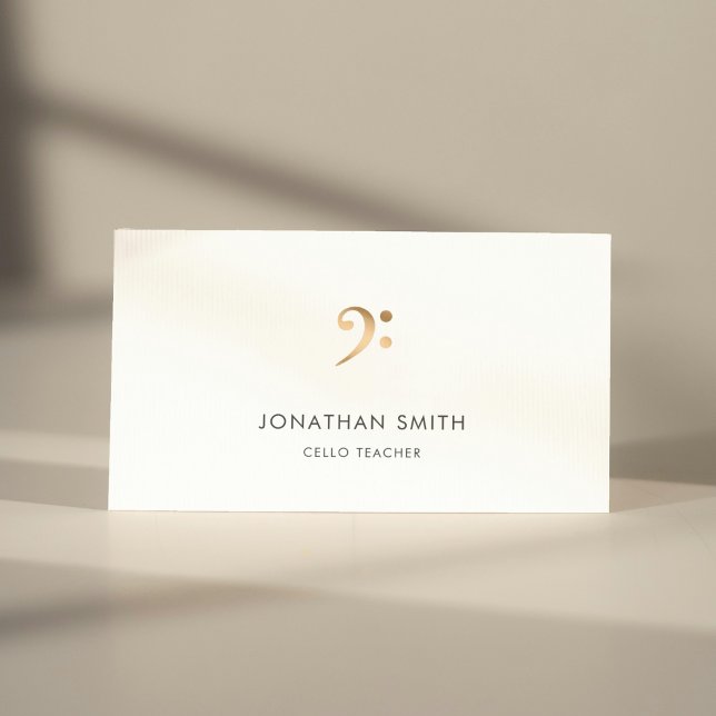 Cello Teacher Gold Bass Clef Modern Business Card (Creator Uploaded)