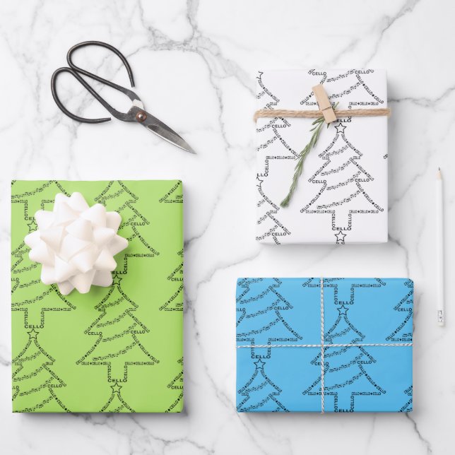 Cello Text Christmas Tree  Wrapping Paper Sheets (Front)