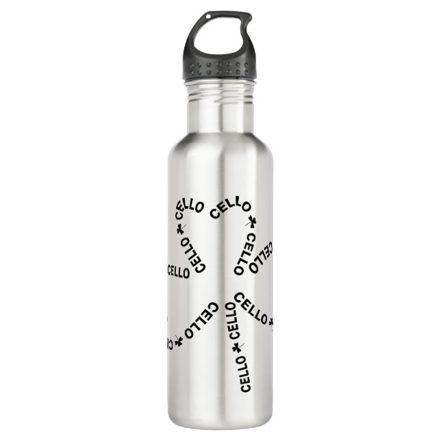 Cello Text Shamrock Stainless Steel Water Bottle (Front)