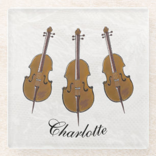 Cello trio personalized glass coaster