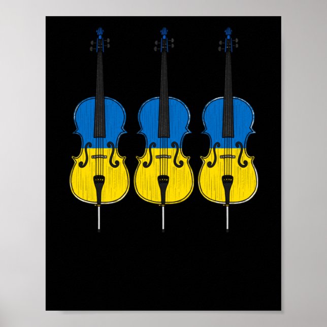 Cello Ukrainian Flag Cellist String Musician Stick Poster (Front)