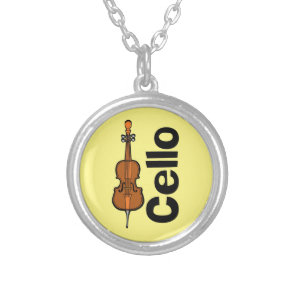 Cello Vertical Text Silver Plated Necklace