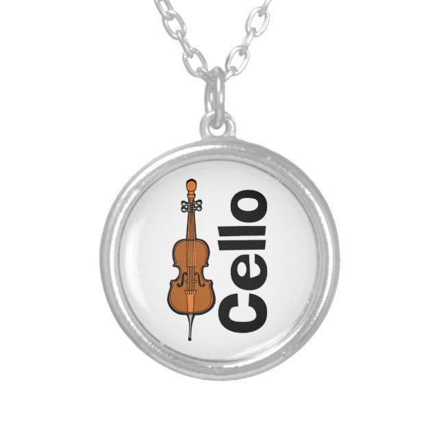 Cello Vertical Text Silver Plated Necklace (Front)