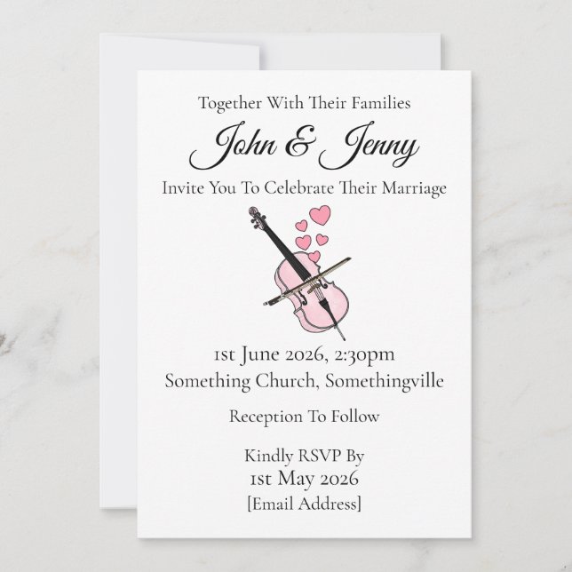 Cello Wedding Invitation Cellist String Musicians (Front)
