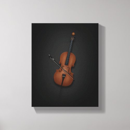 Cello with Bow Across Strings On 8x10 Black Canvas Print
