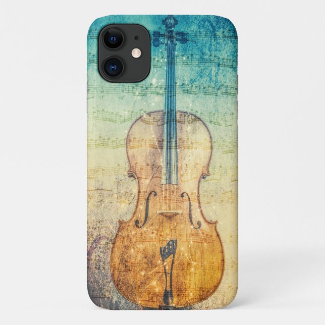 Cello with colorful music background iPhone case (Back)
