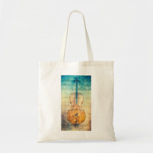 Cello with colorful sheet music background tote bag