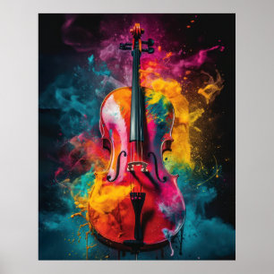 Cello with exploding colors poster